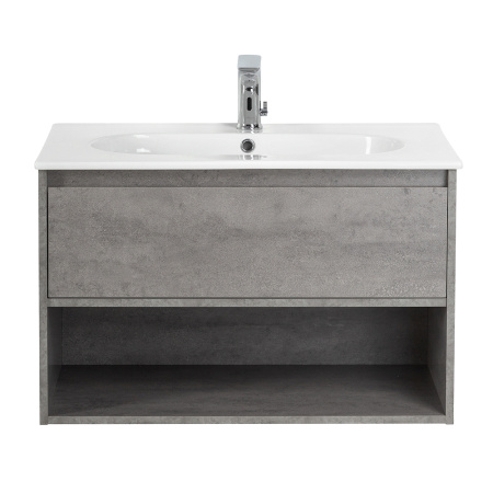 База под раковину подвесная с ящиком и открытой полкой BelBagno KRAFT-800-1C-SO-CG Cemento Grigio