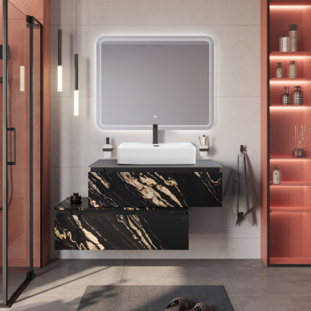 Тумба со столешницей подвесная и нижней тумбой CEZARES SLIDER 100 Чёрный фьюжн, столешница SLD-100/48-MNO