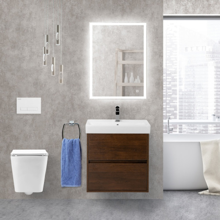 Тумба с раковиной подвесная BelBagno NEON 50 Rovere Scuro, раковина белая Тумба с раковиной подвесная BelBagno NEON 50 Rovere Scuro, раковина белая