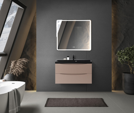 Тумба с раковиной подвесная BelBagno MARINO 90 Cappuccino Lucido, раковина чёрная