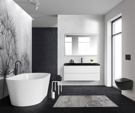 Тумба с раковиной подвесная BelBagno ALBANO 120 Bianco Lucido, раковина чёрная