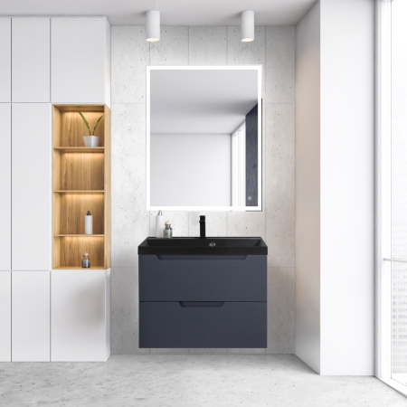 Тумба с раковиной подвесная BelBagno VITTORIA 80 Grigio Opaco, раковина чёрная