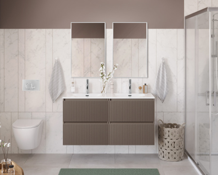 Тумба с раковиной подвесная с четырьмя ящиками BelBagno UNO 120 Бежевый матовый, раковина белая BB-8099-120-2 Тумба с раковиной подвесная с четырьмя ящиками BelBagno UNO 120 Бежевый матовый, раковина белая BB-8099-120-2