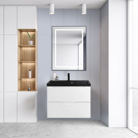 Тумба с раковиной подвесная BelBagno VITTORIA 80 Bianco Lucido, раковина чёрная