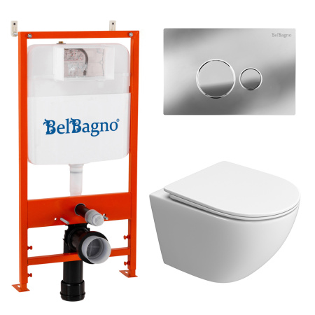 Комплект 3 в 1 Унитаз подвесной с сиденьем BelBagno UNO-TOR BB5177CH-TOR/SC + Система инсталляции 2 в 1 BelBagno BB026/BB081CR