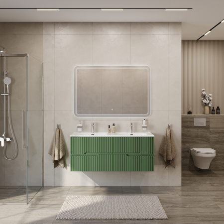 Тумба с раковиной подвесная с четырьмя ящиками CEZARES DUET-N 120 Фисташковый Софт, раковина белая с двумя чашами CZR-8095-120-2 Тумба с раковиной подвесная с четырьмя ящиками CEZARES DUET-N 120 Фисташковый Софт, раковина белая с двумя чашами CZR-8095-120-2