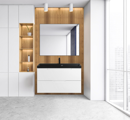 Тумба с раковиной подвесная BelBagno VITTORIA 80 Bianco Opaco, раковина чёрная