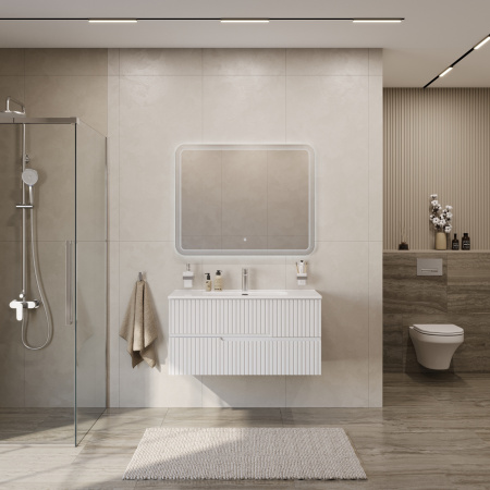 Тумба с раковиной подвесная CEZARES DUET-N 100 Bianco Lucido, раковина белая CZR-8095-100