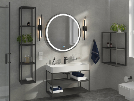 Консоль стальная с раковиной подвесная Cezares CADRO 100 Nero двухъярусная, раковина белая