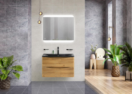 Тумба с раковиной подвесная BelBagno ACQUA 80 Rovere Rustico, раковина чёрная