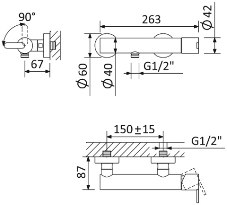 Смеситель для душа CEZARES LEAF-D-L-MM