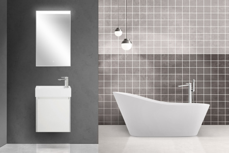Тумба с раковиной подвесная BelBagno KRAFT MINI 50 Bianco Opaco правосторонняя, раковина белая