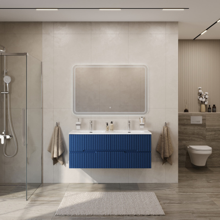 Тумба с раковиной подвесная с четырьмя ящиками CEZARES DUET-N 120 Sapfiro, раковина белая с двумя чашами CZR-8095-120-2