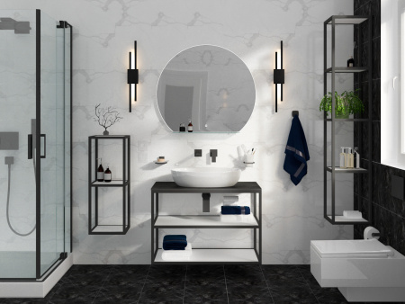 Консоль стальная со столешницей под накладную раковину подвесная Cezares CADRO 80 Nero, двухъярусная