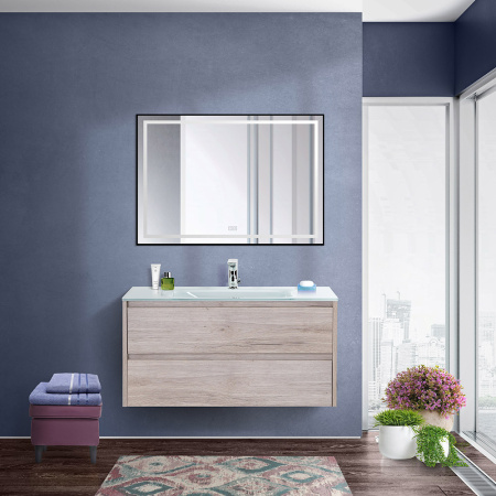 Тумба со стеклянной раковиной подвесная BelBagno KRAFT 90 Rovere Galifax Bianco, раковина белая