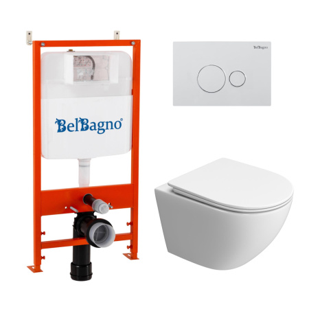 Комплект 3 в 1 Унитаз подвесной с сиденьем BelBagno UNO-TOR BB5177CH-TOR/SC + Система инсталляции 2 в 1 BelBagno BB026/BB082BL