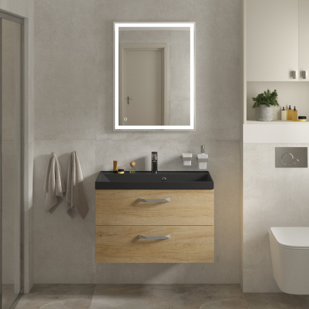 Тумба с раковиной подвесная BelBagno AURORA 80 Rovere Nebrasca Nature, раковина чёрная