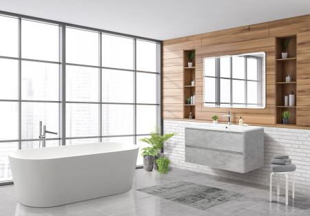 Тумба с раковиной подвесная BelBagno ALBANO-CER 105 Cemento Verona Grigio, раковина белая