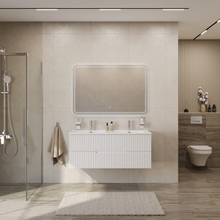 Тумба с раковиной подвесная CEZARES DUET-N 120 Bianco Lucido, раковина белая с двумя чашами CZR-8095-120-2 Тумба с раковиной подвесная CEZARES DUET-N 120 Bianco Lucido, раковина белая с двумя чашами CZR-8095-120-2