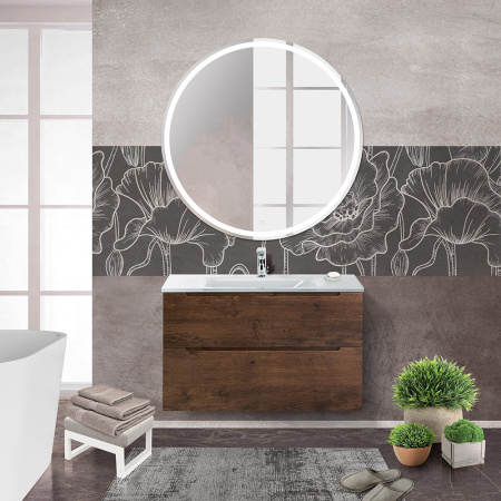 Тумба со стеклянной раковиной подвесная BelBagno ETNA-H60 80 Rovere Moro, раковина белая