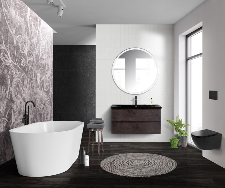 Тумба с раковиной подвесная BelBagno ALBANO 100 Rovere Nature Grigio, раковина чёрная