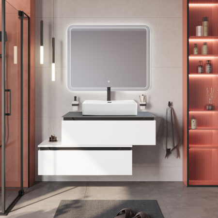 Тумба со столешницей подвесная и нижней тумбой CEZARES SLIDER 100 Bianco Opaco, столешница SLD-100/48-MNO