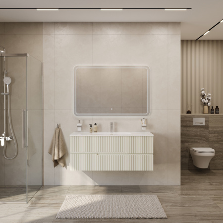 Тумба с раковиной подвесная CEZARES DUET-N 120 Альпака Брашированная, раковина белая CZR-8095-120