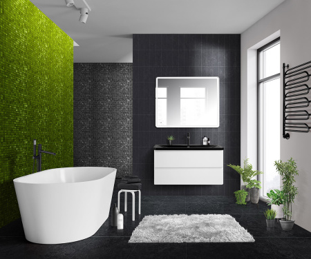 Тумба с раковиной подвесная BelBagno ALBANO 100 Bianco Lucido, раковина чёрная