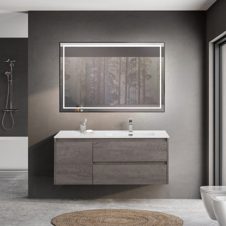 Тумба с раковиной подвесная с двумя ящиками и одной дверцей BelBagno KRAFT 120 Cemento Grigio правая, раковина белая