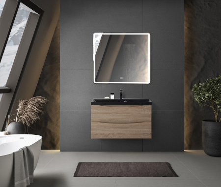 Тумба с раковиной подвесная BelBagno MARINO 90 Rovere Bianco, раковина чёрная