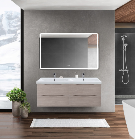 Тумба с раковиной на две чаши четырьмя ящиками подвесная BelBagno MARINO-CER 120 Rovere Grigio, раковина белая