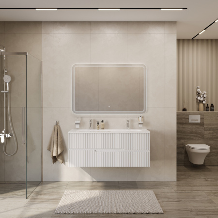 Тумба с раковиной подвесная CEZARES DUET-N 120 Bianco Opaco, раковина белая CZR-8073-120-1-2