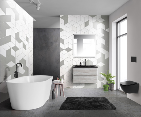 Тумба с раковиной подвесная BelBagno ALBANO 80 Rovere Vintage Bianco, раковина чёрная