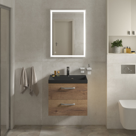 Тумба с раковиной подвесная BelBagno AURORA 60 Rovere Tabacco, раковина чёрная