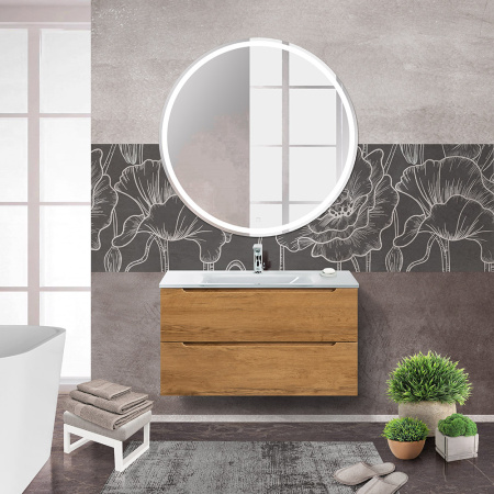 Тумба со стеклянной раковиной подвесная BelBagno ETNA 80 Rovere Nature, раковина белая