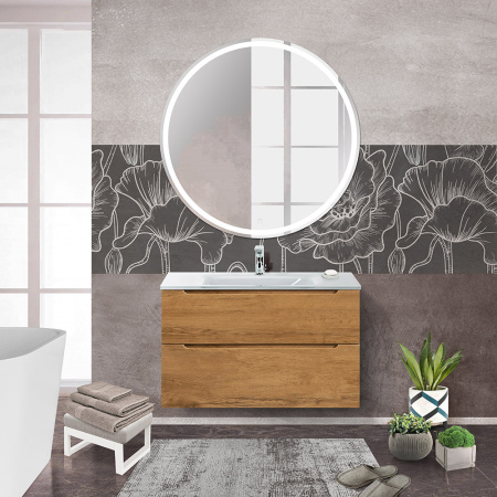 Тумба со стеклянной раковиной подвесная BelBagno ETNA-H60 90 Rovere Nature, раковина белая