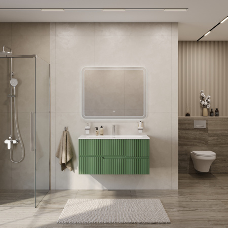 Тумба с раковиной подвесная CEZARES DUET-N 100 Фисташковый Софт, раковина белая CZR-8073-100 Тумба с раковиной подвесная CEZARES DUET-N 100 Фисташковый Софт, раковина белая CZR-8073-100