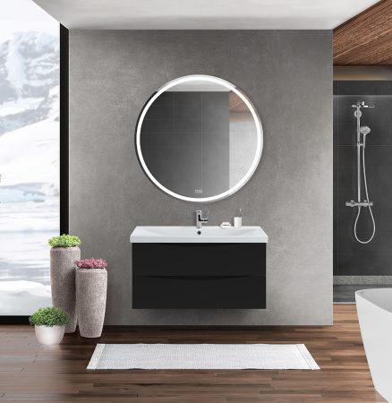 Тумба с раковиной подвесная BelBagno MARINO-CER 90 Nero Lucido, раковина белая