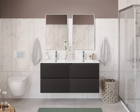 Тумба с раковиной подвесная с четырьмя ящиками BelBagno UNO 120 Темно-Серый Матовый, раковина белая BB-8099-120-2