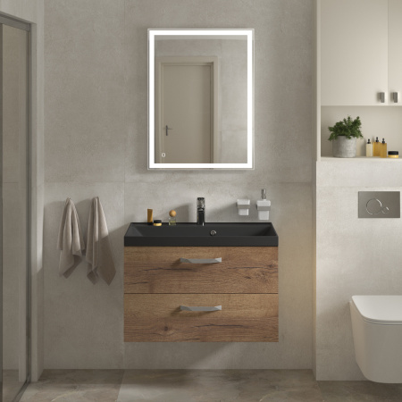Тумба с раковиной подвесная BelBagno AURORA 80 Rovere Tabacco, раковина чёрная