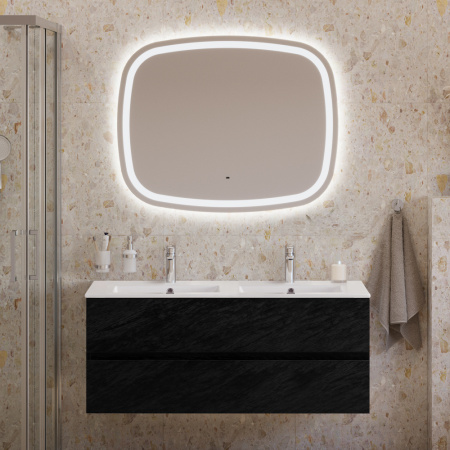 Тумба с раковиной на две чаши подвесная CEZARES MOLVENO 46 120 Nero, раковина белая CZR-8070-120-2 Тумба с раковиной на две чаши подвесная CEZARES MOLVENO 46 120 Nero, раковина белая CZR-8070-120-2