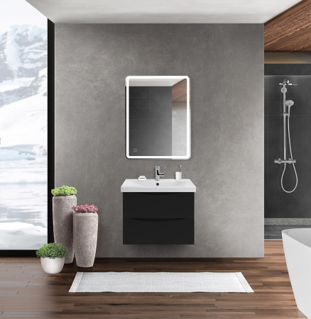 Тумба с раковиной подвесная BelBagno MARINO-CER 60 Nero Lucido, раковина белая