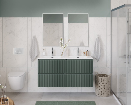 Тумба с раковиной подвесная с четырьмя ящиками BelBagno UNO 120 Еловый Матовый, раковина белая BB-8099-120-2