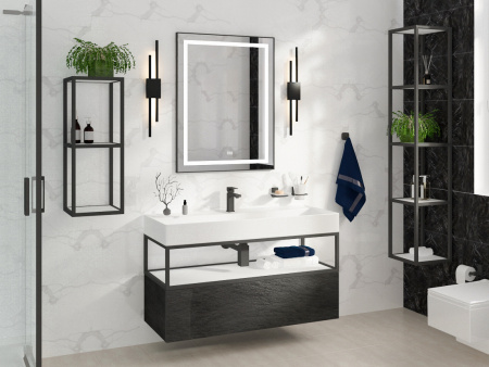 Консоль стальная с раковиной подвесная Cezares CADRO 100 Nero одноярусная , раковина белая