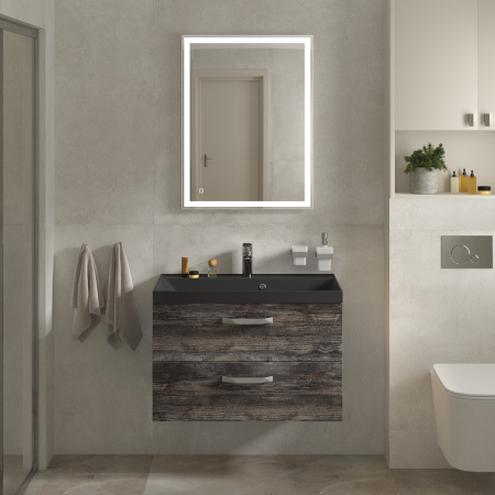 Тумба с раковиной подвесная BelBagno AURORA 80 Pino Pasadena, раковина чёрная