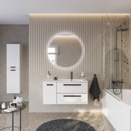 Тумба с раковиной подвесная с двумя ящиками и одной дверцей, правосторонняя CEZARES ECO-CER-N 100 Bianco Lucido, раковина белая CZR-8095-100-R Тумба с раковиной подвесная с двумя ящиками и одной дверцей, правосторонняя CEZARES ECO-CER-N 100 Bianco Lucido, раковина белая CZR-8095-100-R