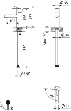 Смеситель для раковины CEZARES LEAF-LSM1-L-ST