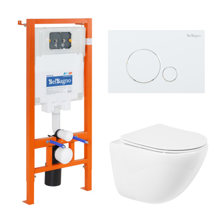 Комплект 4 в 1 Унитаз подвесной BelBagno AMANDA BB051CHR с сиденьем BB051SC + Система инсталляции для унитазов BelBagno BB002-80 с кнопкой смыва BB014-SR-BIANCO