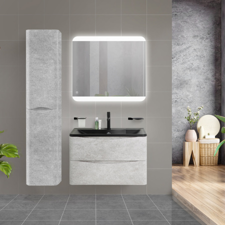 Тумба с раковиной подвесная BelBagno ACQUA 80 Cemento Verona Grigio, раковина чёрная