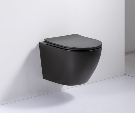 COLORATO Унитаз подвесной безободковый с креплением, чёрный матовый, BB013CHR-H301